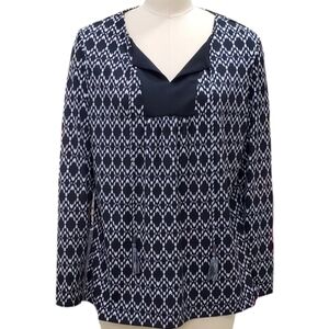 Susan Graver top women's sz medium black white geometric pattern tassel ties